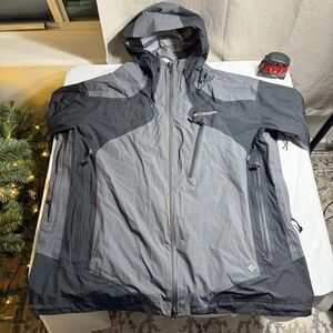 Columbia Omni-Dry Waterproof Hooded Jacket Gray Black XXL Pit Zips